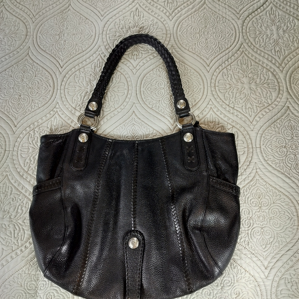 Brighton Pebbled Leather Black Shoulder Bag Tote‎ Purse Large Hobo - Picture 3 of 10